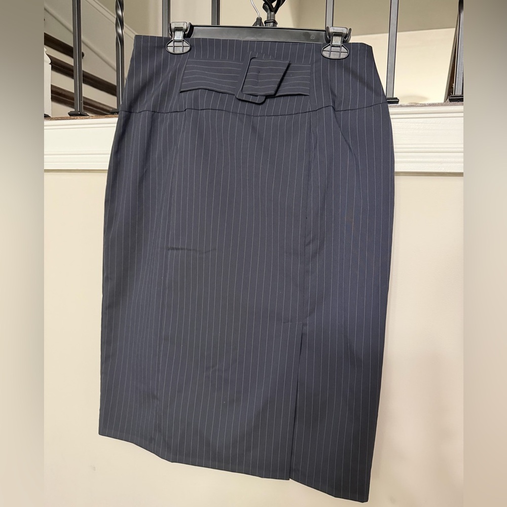 Worthington Dark Gray Pinstripe Pencil Skirt with Waist Detail - Picture 2 of 5